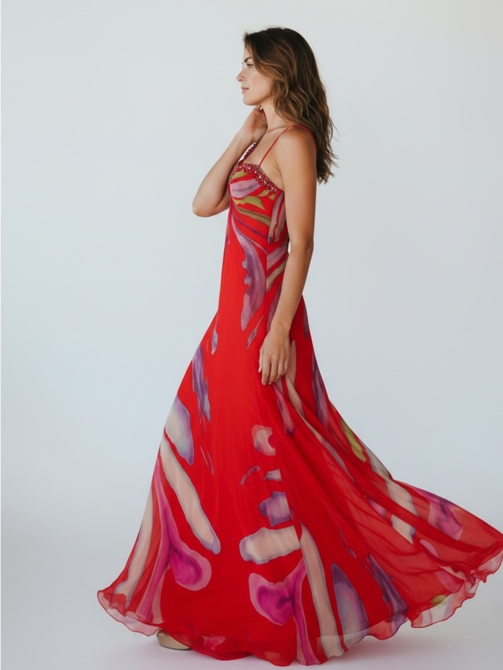 STUNNING  Beaded Fire-Abstract Formal Gown – Red Carpet Ready! 🔥size 8